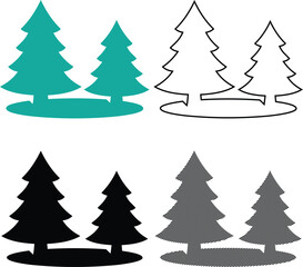 Fototapeta premium Vector silhouette of pine trees on a hill with conifers landscape silhouette