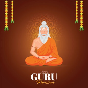Guru Purnima festival of India teachers gurus give blesses to his shishya Social media post Pro Vector