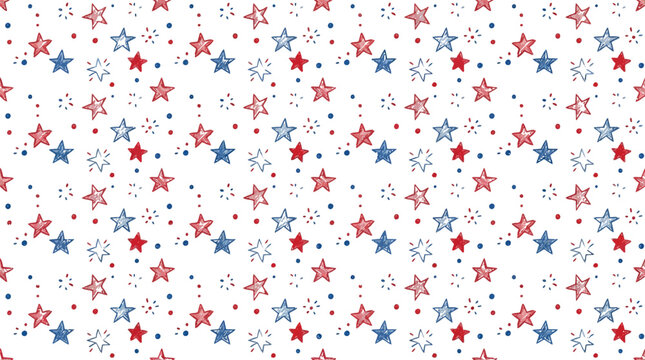 Stars and polka dots in patriotic red and blue colors create a festive seamless pattern for holiday.