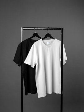 Plain white and black tshirt set works as perfect uniform for staff, uniform matches any corporate color scheme, uniform photo helps buyers visualize team apparel for restaurant or retail.