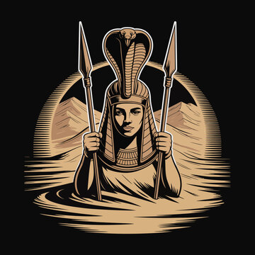 Egyptian goddess with spear weapons.