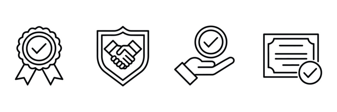 verification approved line icon set check mark agreement warranty badge confirmation symbol ouline illustration vector design. vector illustration