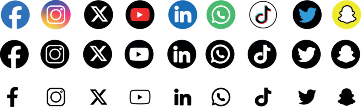 Modern Social Media Logo Set 2026, Multi Style Social Network Icons Collection for Digital and Web Design