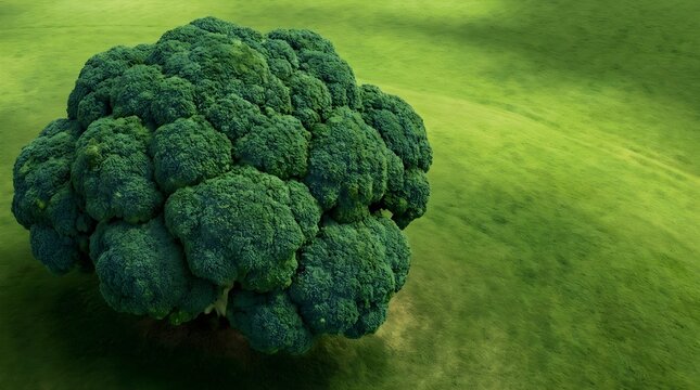 Broccoli head on grassy field