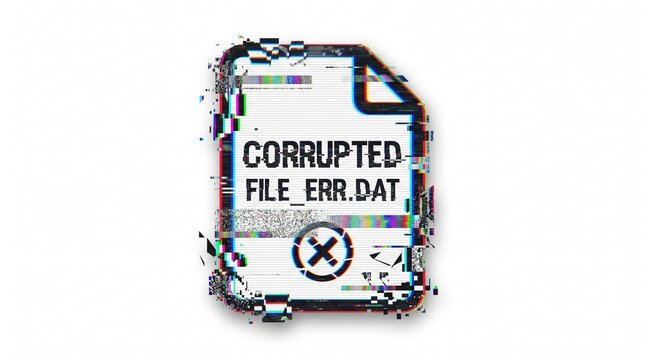 Corrupted file, error message, damaged document, glitchy icon