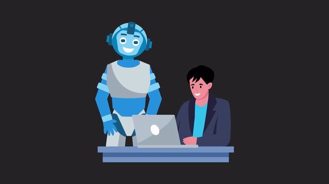 A digital assistant helping freelancer  2D Animation on Transparent Background