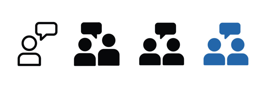 Communication Icon Set, Two People With Speech Bubbles Showing Professional Dialogue, Customer Support And Business Consultation Vector Illustration.