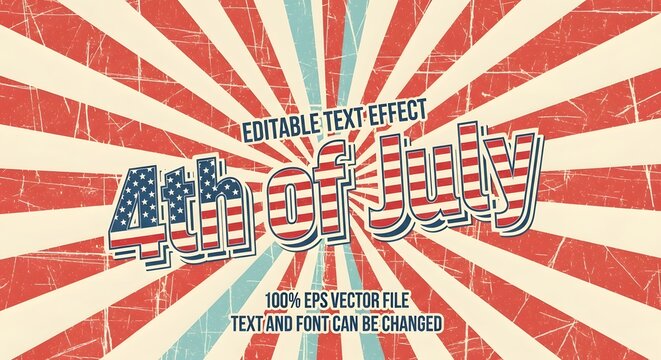 4th of july vintage retro text effect with sunburst background