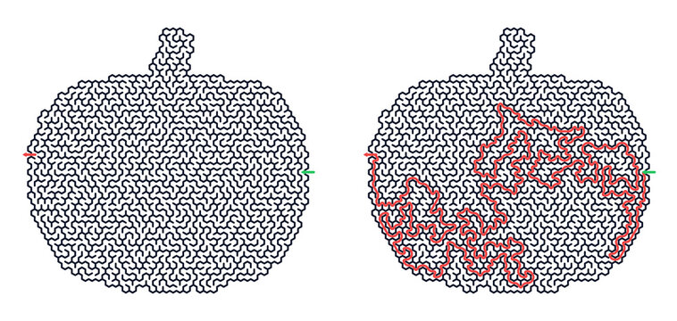 Pumpkin maze with solution in honeycomb topology