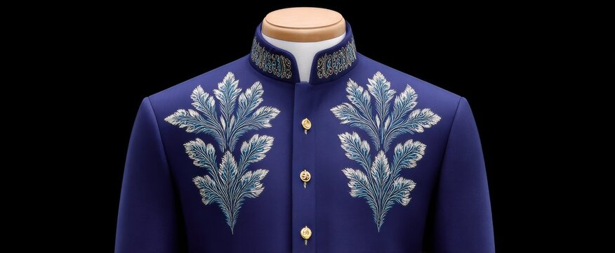 Kain sutra biru dan perak yang anggun dan glamor tampak sangat elegan.