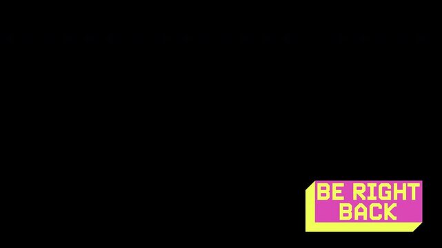 etro pixel 3D box Be Right Back bouncing animation yellow pink transparent background alpha channel &mdash; streaming overlay screensaver loop 16:9