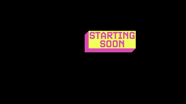 Retro pixel 3D box Starting Soon bouncing animation yellow pink transparent background alpha channel &mdash; streaming overlay screensaver loop 16:9