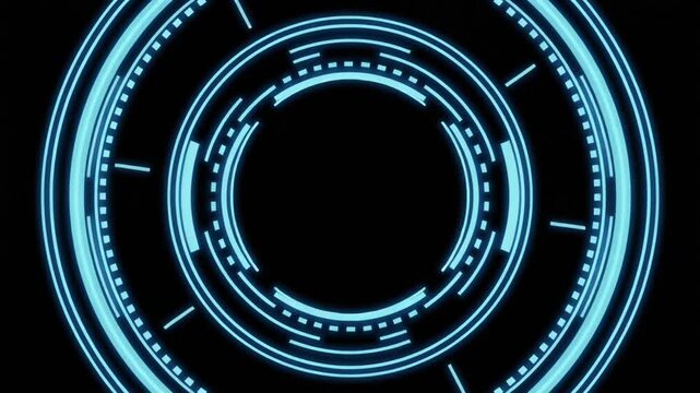 Futuristic digital interface animation on black background with glowing blue circles