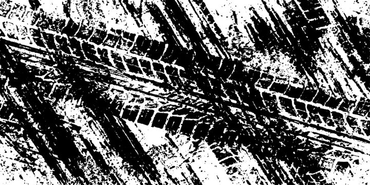 tire track marks on a white background abstract black and white rubber imprint pattern