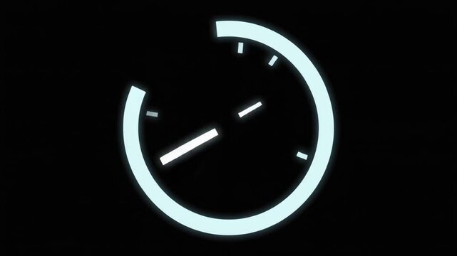 abstract clock animation on black background, time lapse, countdown, digital clock, timer