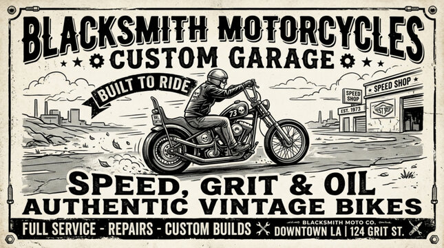 Vintage motorcycle label vector with grunge rubber stamp style on black background
