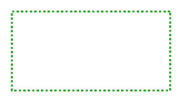 Dotted line rectangle frame animation on white background, animated dashed border frame loop isolated on clean white screen, minimal geometric motion graphic overlay