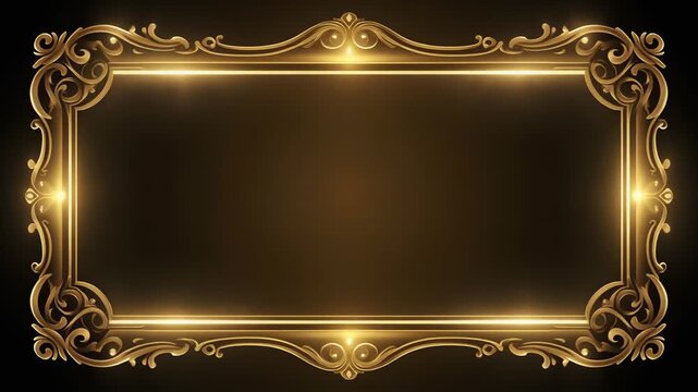 Ornate golden rectangular frame glowing with shimmering light effects in a seamless looping motion sequence