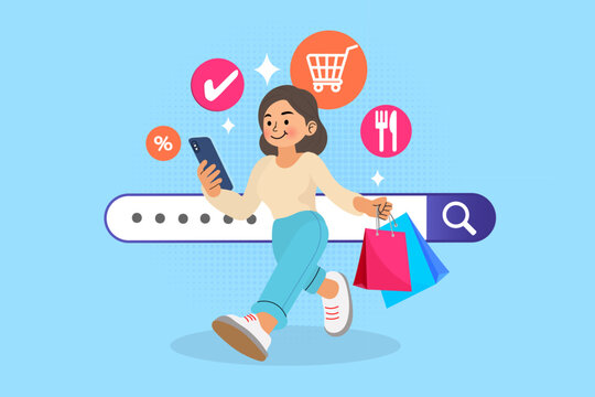 E-commerce registration and online shopping member account on smartphone screen. Mobile marketplace login form and customer loyalty profile layout for retail website banner or store application design