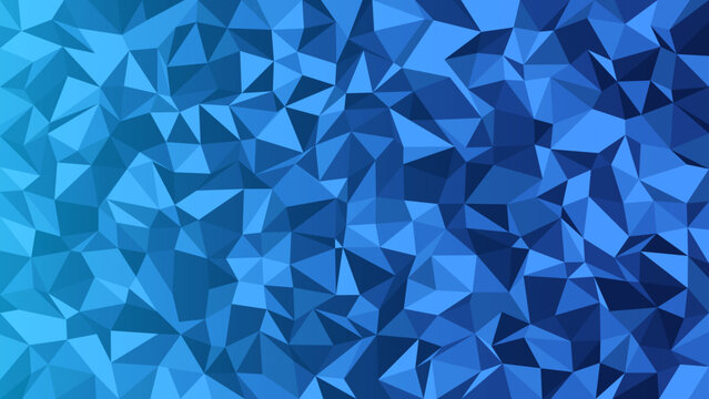 Blue Low Poly Polygon Triangle Geometric Abstract Background. Full-coverage cyan to navy blue low poly triangle polygon geometric pattern for modern corporate and technology design.
