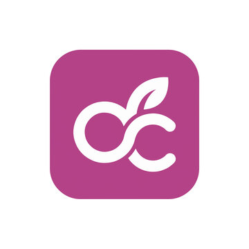 A modern, minimalist logo on a purple square background features a white intertwined dc symbol resembling an infinity loop, with a small leaf sprout.