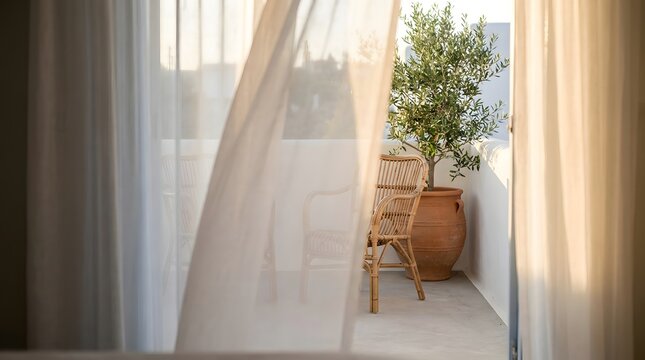 Breezy Minimalist Balcony With Rattan Chairs