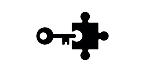 Black key inserted into puzzle piece white background © Tania