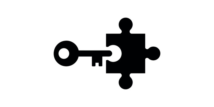 Black key inserted into puzzle piece white background