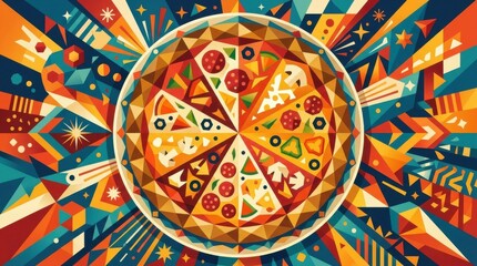Obraz premium Colorful Abstract Pizza Slice with Geometric Patterns and Designs