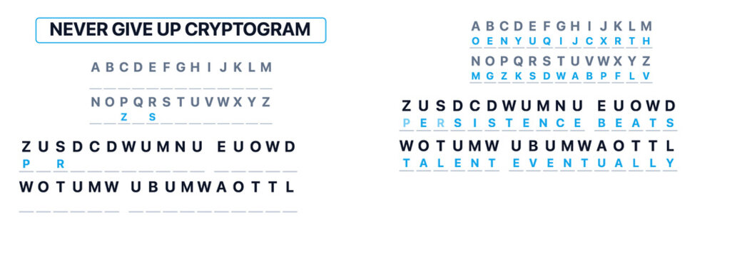 Cryptogram puzzle with hidden messages and unique letter substitution  