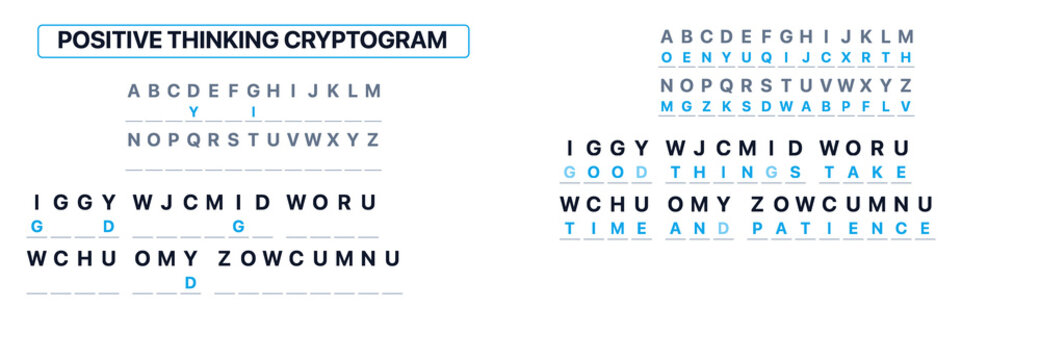 Positive thinking cryptogram with letters and messages for inspiration  
