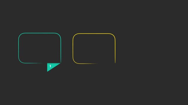animated video of business infographics rectangle shape with multi color label on dark grey background, 3 and 6 steps  for workflow, presentation, 4k animation