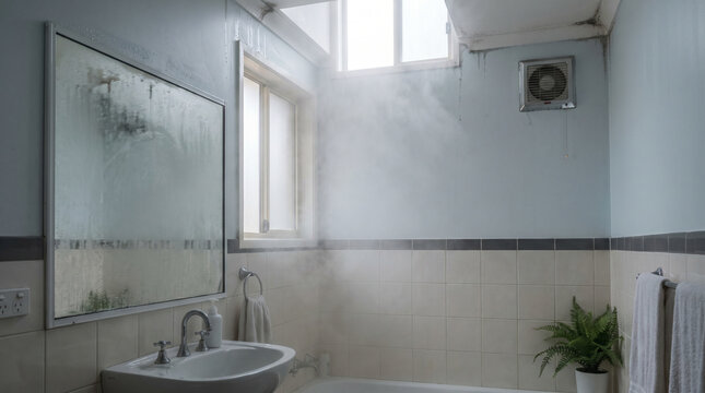 Humid bathroom air showing moisture buildup and poor ventilation