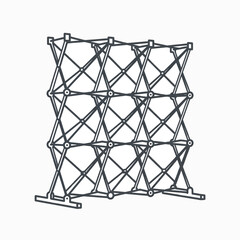 Obraz premium A line drawing of a pop-up display stand, featuring a collapsible scissor-like structure with legs for stability.
