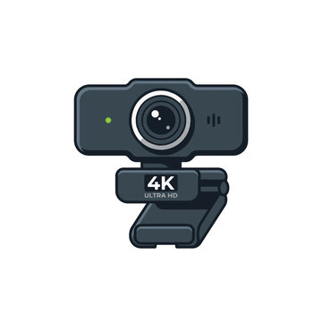 A modern, gray webcam with a green indicator light and 4K ULTRA HD labeling, mounted on an adjustable clip.