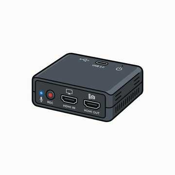 A black capture card with USB 3.0, HDMI in/out ports, and a record button.