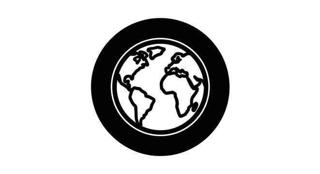 Black and white earth globe icon.