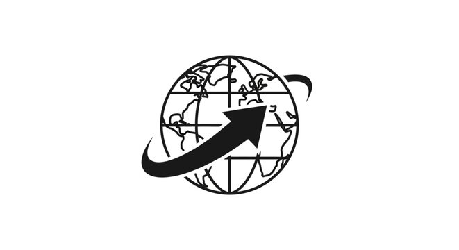 Black and white globe with arrow.