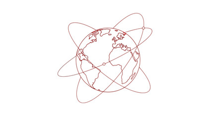 Red outline of Earth with orbital paths and satellites © jack