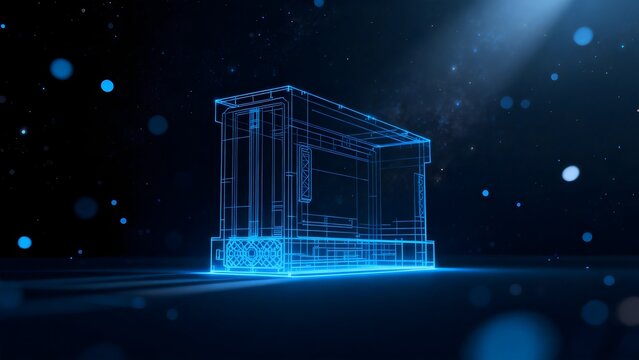 Blue wireframe structure in space
