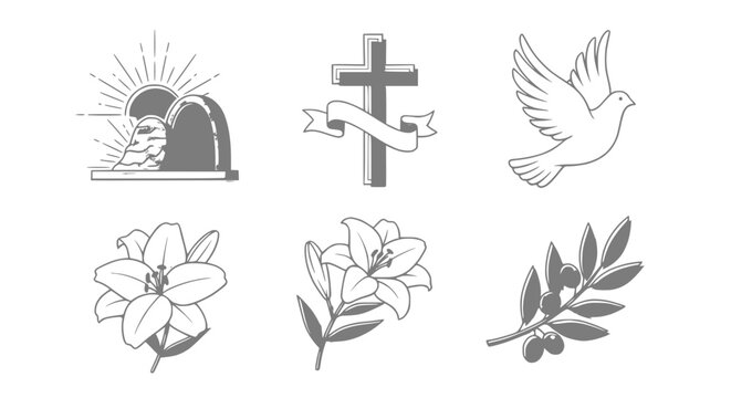 Christian Symbols: Easter, Dove, Cross, Lily, Olive Branch Icons