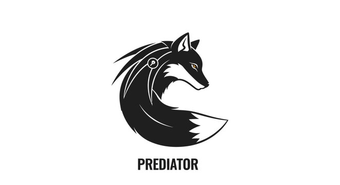 Black and white wolf head profile.