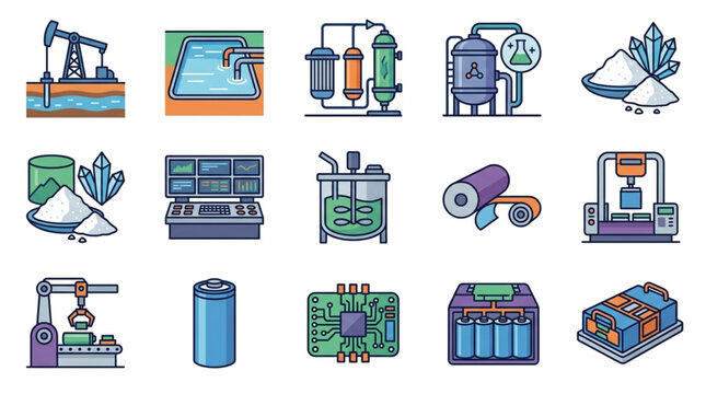 Industrial Manufacturing and Technology Icons Collection.