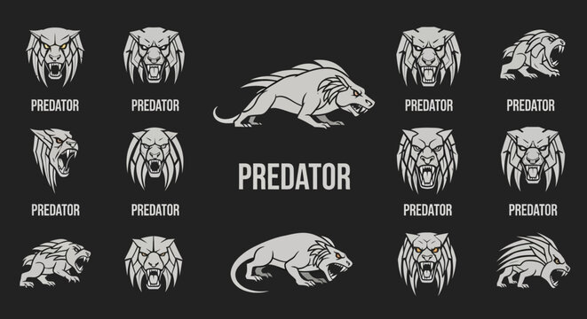 Collection of various predator animal icons.