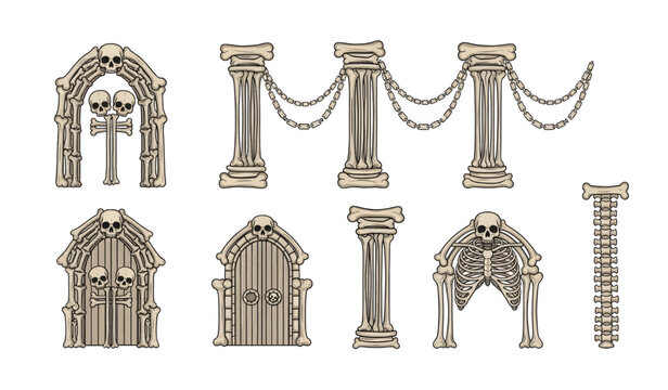 Collection of Various old stone archway door columns game asset