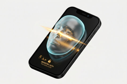 Tel&eacute;fono inteligente 3D con autenticaci&oacute;n biom&eacute;trica facial activa y candado de seguridad corporativo