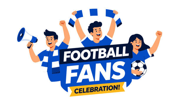 Football fans celebrate together in victory moment.