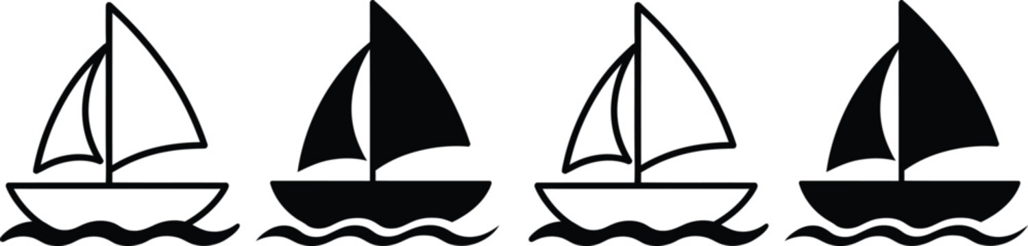 Four sailboats with varying sail positions gliding on calm waters