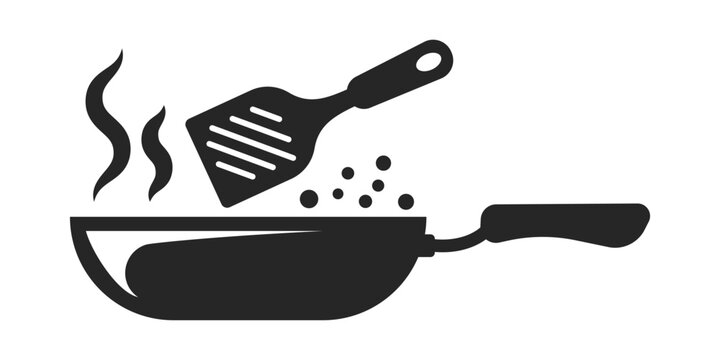Frying pan icon in flat silhouette style. Kitchen equipment vector illustration on isolated background. Kitchenware sign business concept.