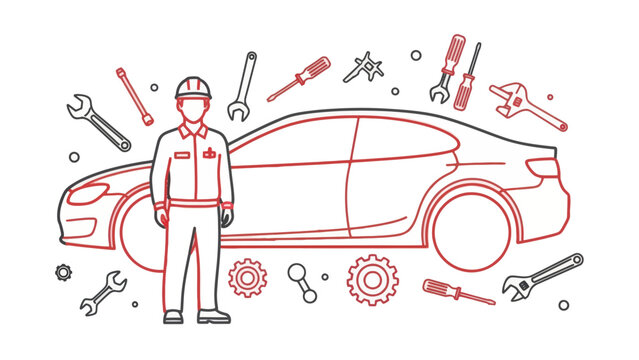 Automotive Mechanic With Car And Tools